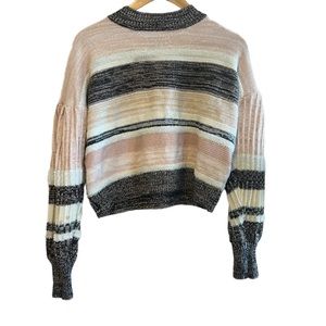 Soft Warm Chunky Pink Striped Cropped Balloon Sleeve Sweater Medium